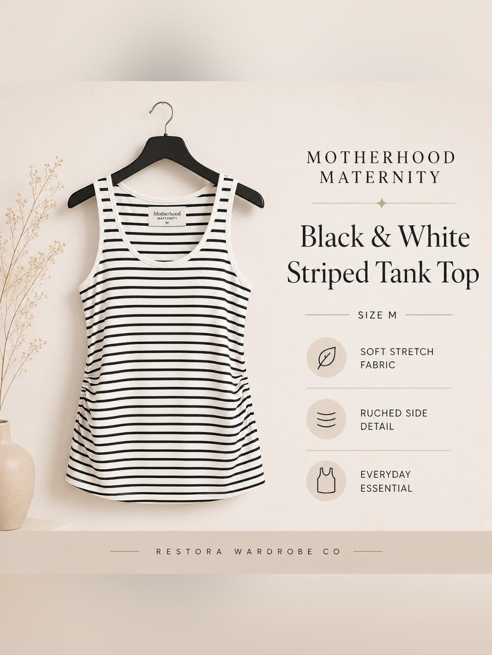 Motherhood Maternity Black & White Striped Tank Top
